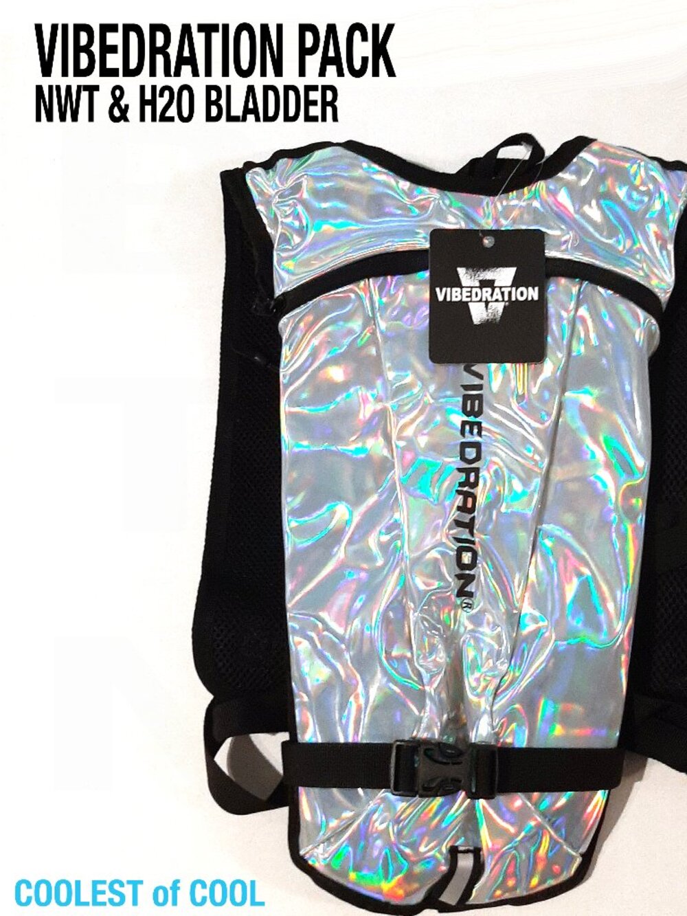 Vibedration Hydration Festival gear Backpack 2.0L Holographic H2o Bladder NWT